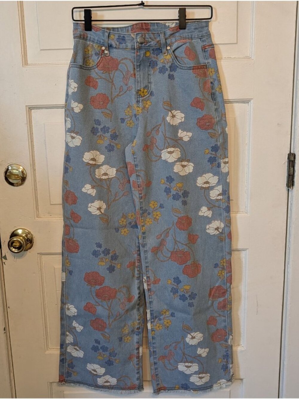 Women's Easel Jeans Size 6 Funky Floral Design Y2K Lightwash Straight Leg